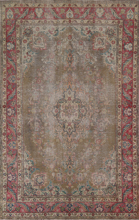 Distressed Over-Dyed Tabriz Persian Area Rug 7x10