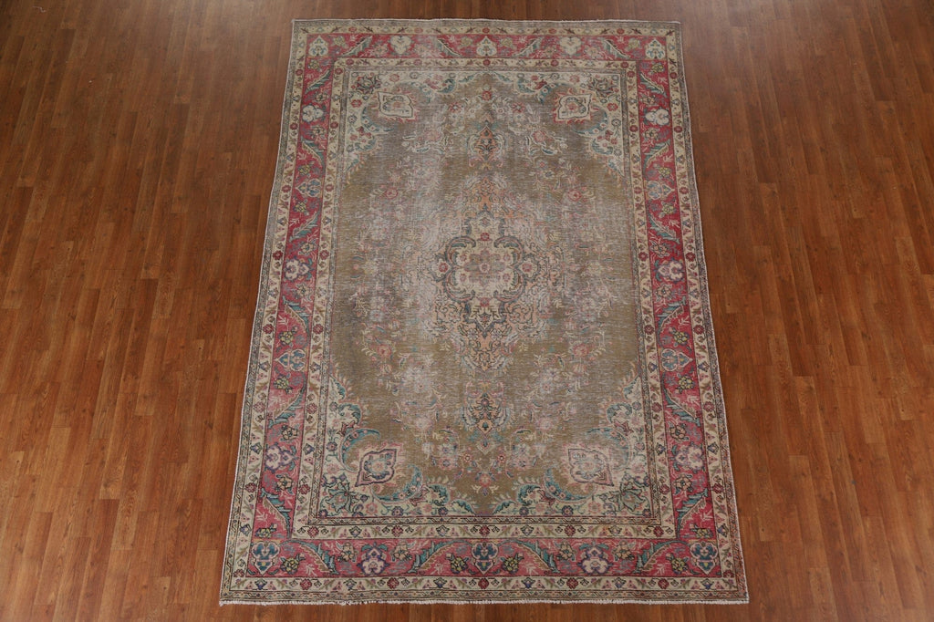 Distressed Over-Dyed Tabriz Persian Area Rug 7x10