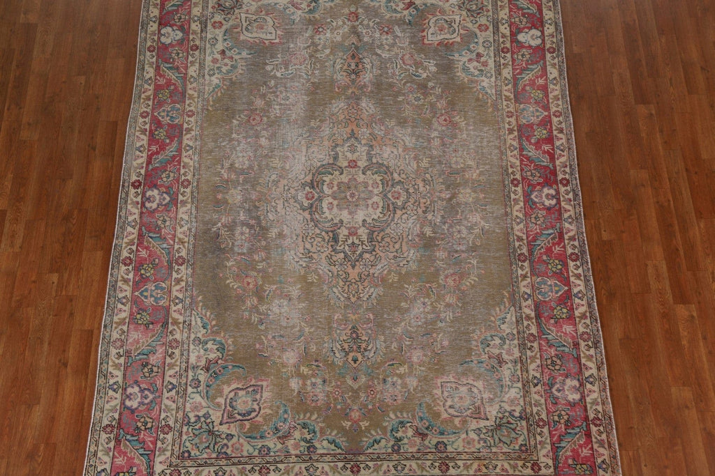 Distressed Over-Dyed Tabriz Persian Area Rug 7x10