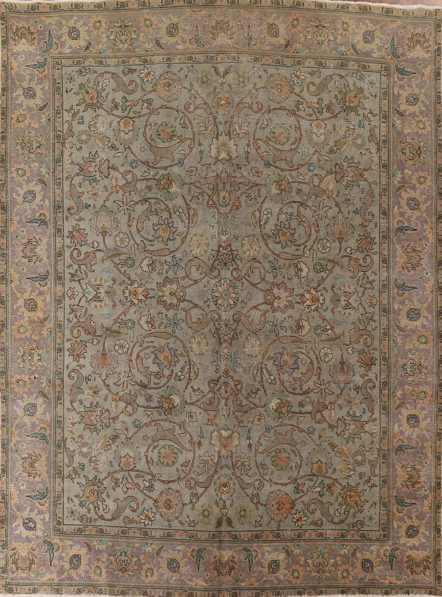 Distressed Over-Dyed Tabriz Persian Area Rug 10x11