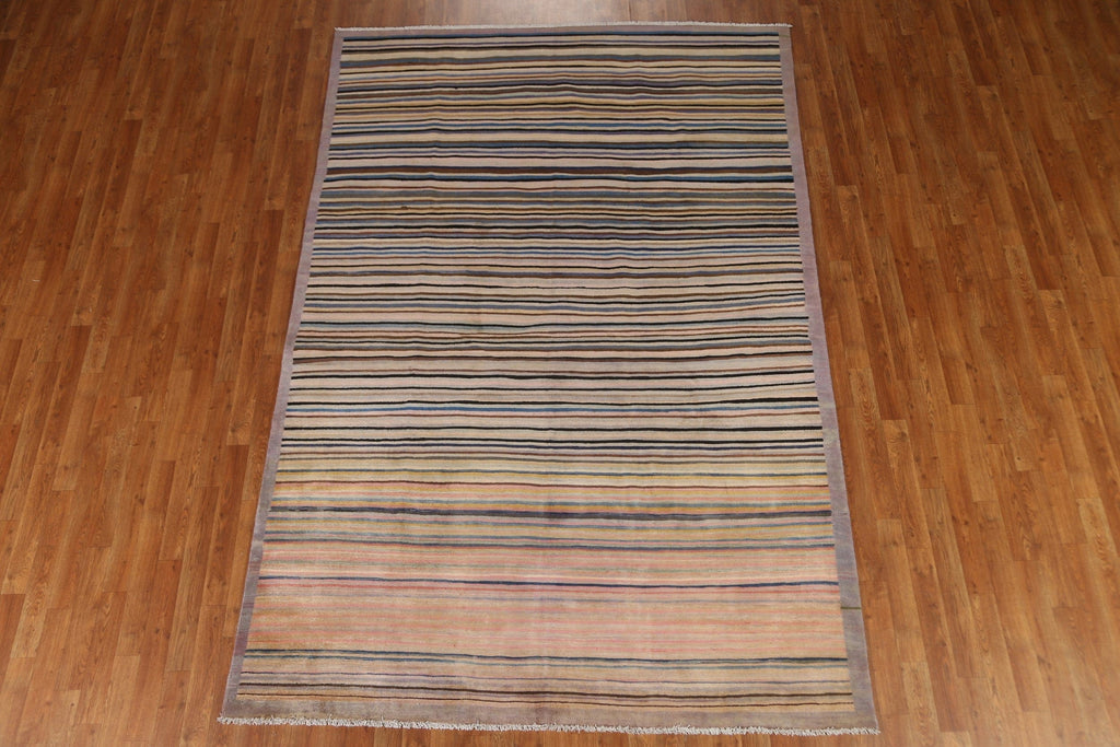 All-Over Striped Gabbeh Kashkoli Wool Area Rug 6x9