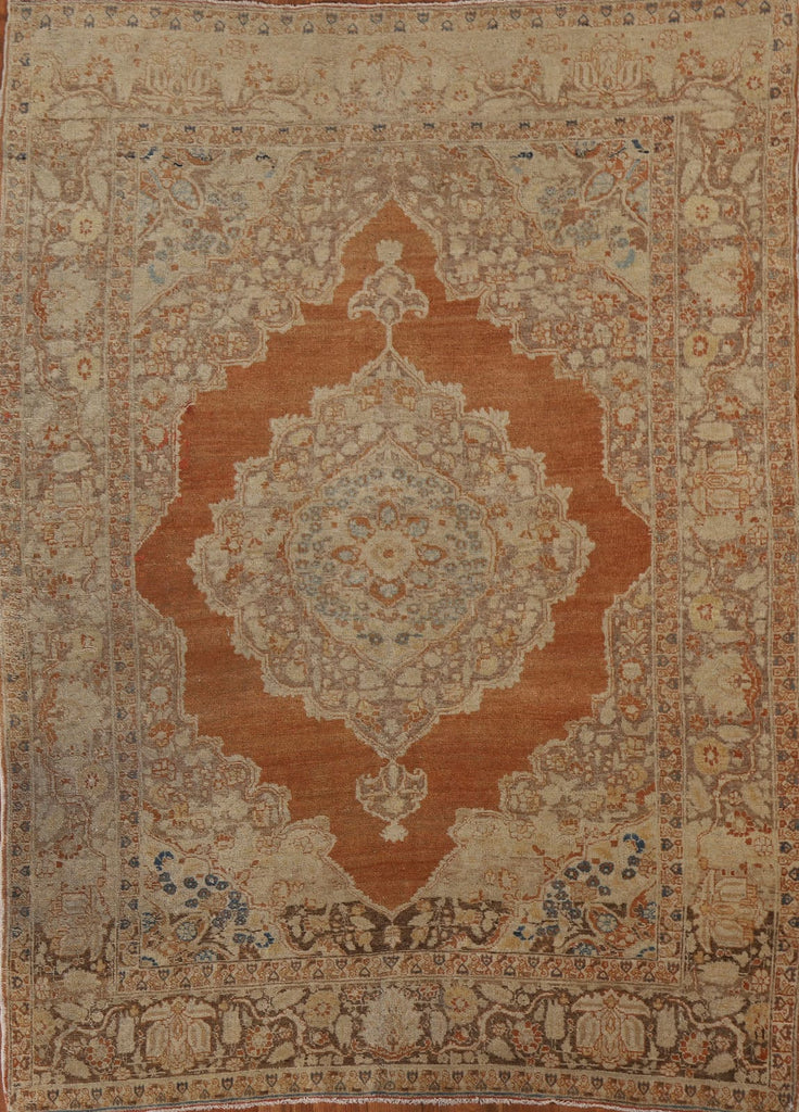 Pre-1900 Antique Tabriz Haj Jalili Vegetable Dye Persian Rug 4x5