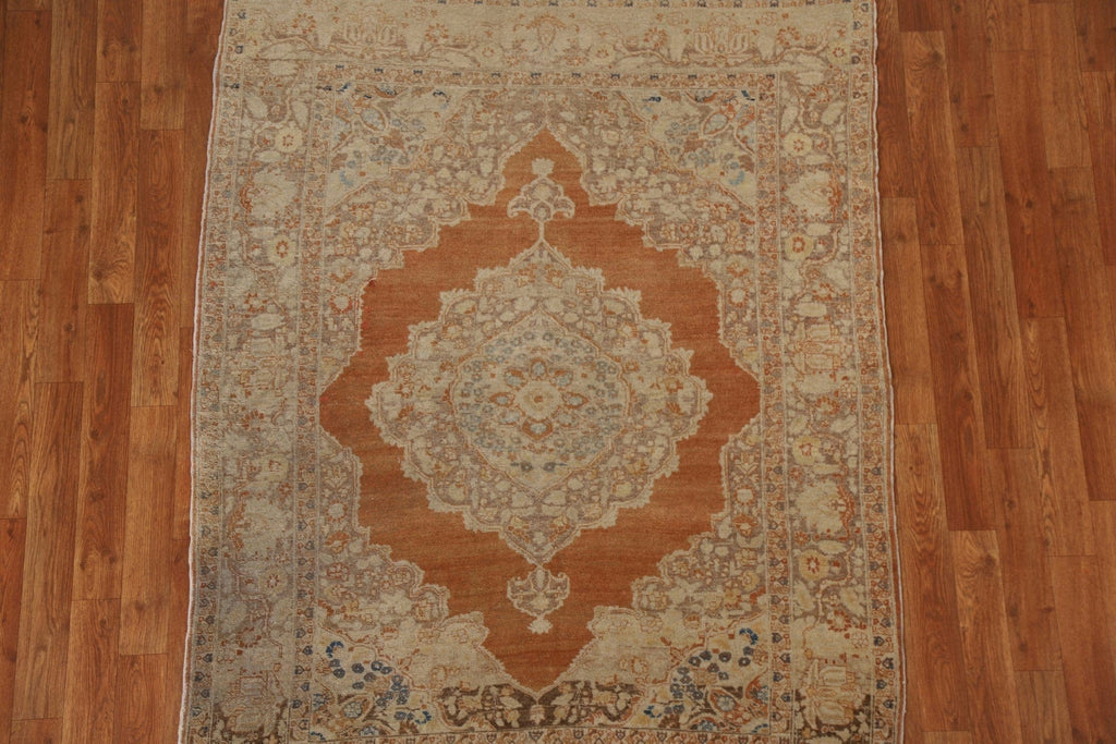 Pre-1900 Antique Tabriz Haj Jalili Vegetable Dye Persian Rug 4x5