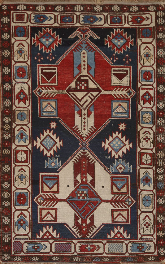 Pre-1900 Antique Kazak Shirvan Vegetable Dye Rug 3x5