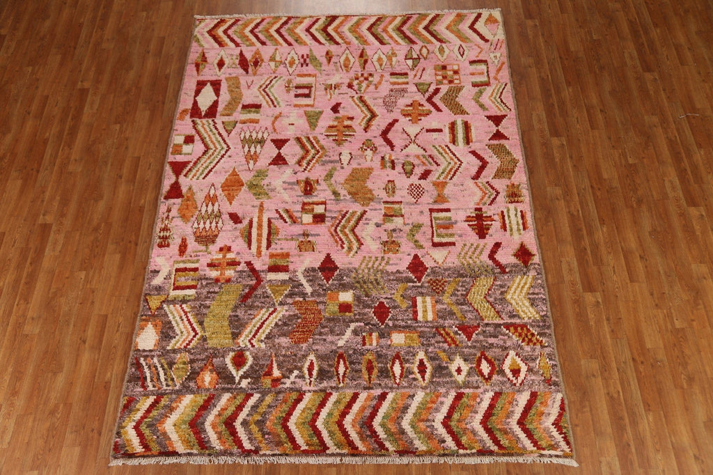 Pink Wool Moroccan Area Rug 7x9