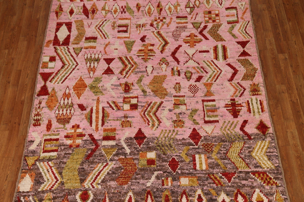 Pink Wool Moroccan Area Rug 7x9