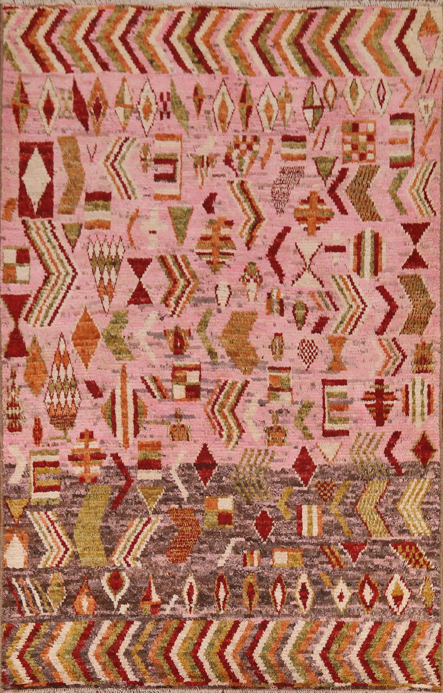 Pink Wool Moroccan Area Rug 7x9