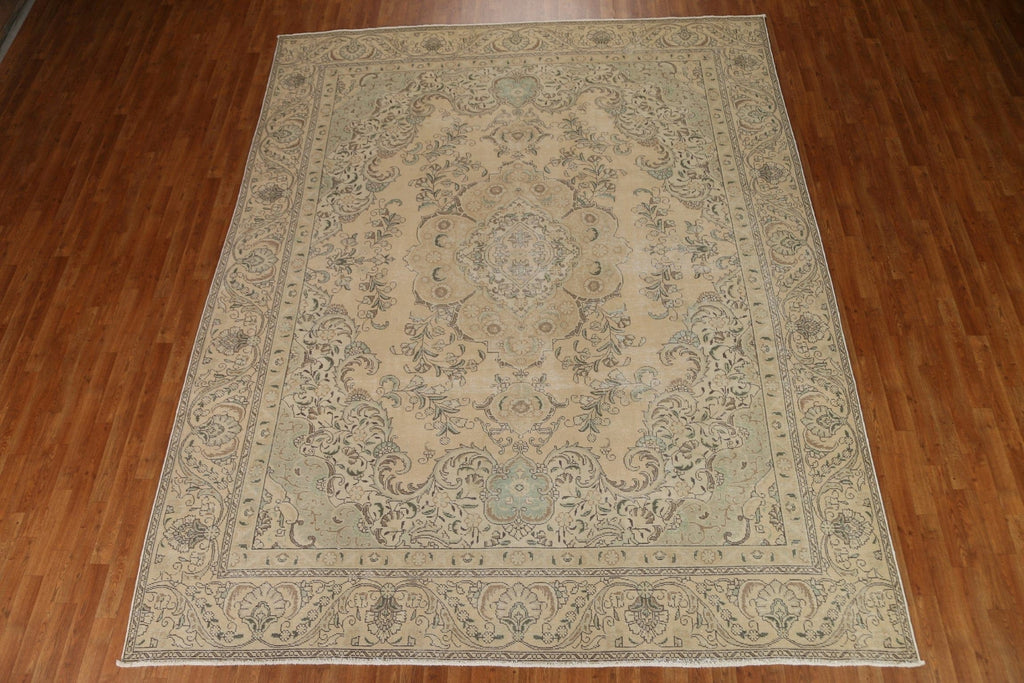 Distressed Floral Tabriz Persian Area Rug 9x12