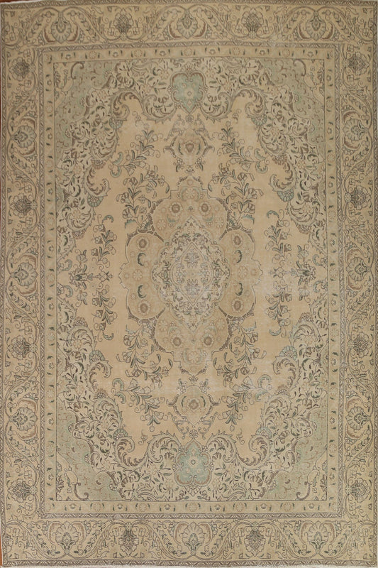 Distressed Floral Tabriz Persian Area Rug 9x12