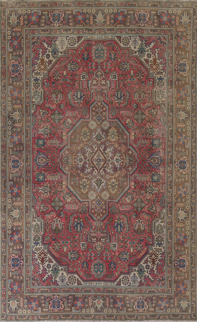 Pink Geometric Tabriz Persian Area Rug 8x11