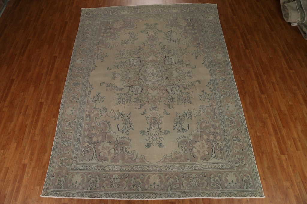 Distressed Wool Tabriz Persian Area Rug 9x13