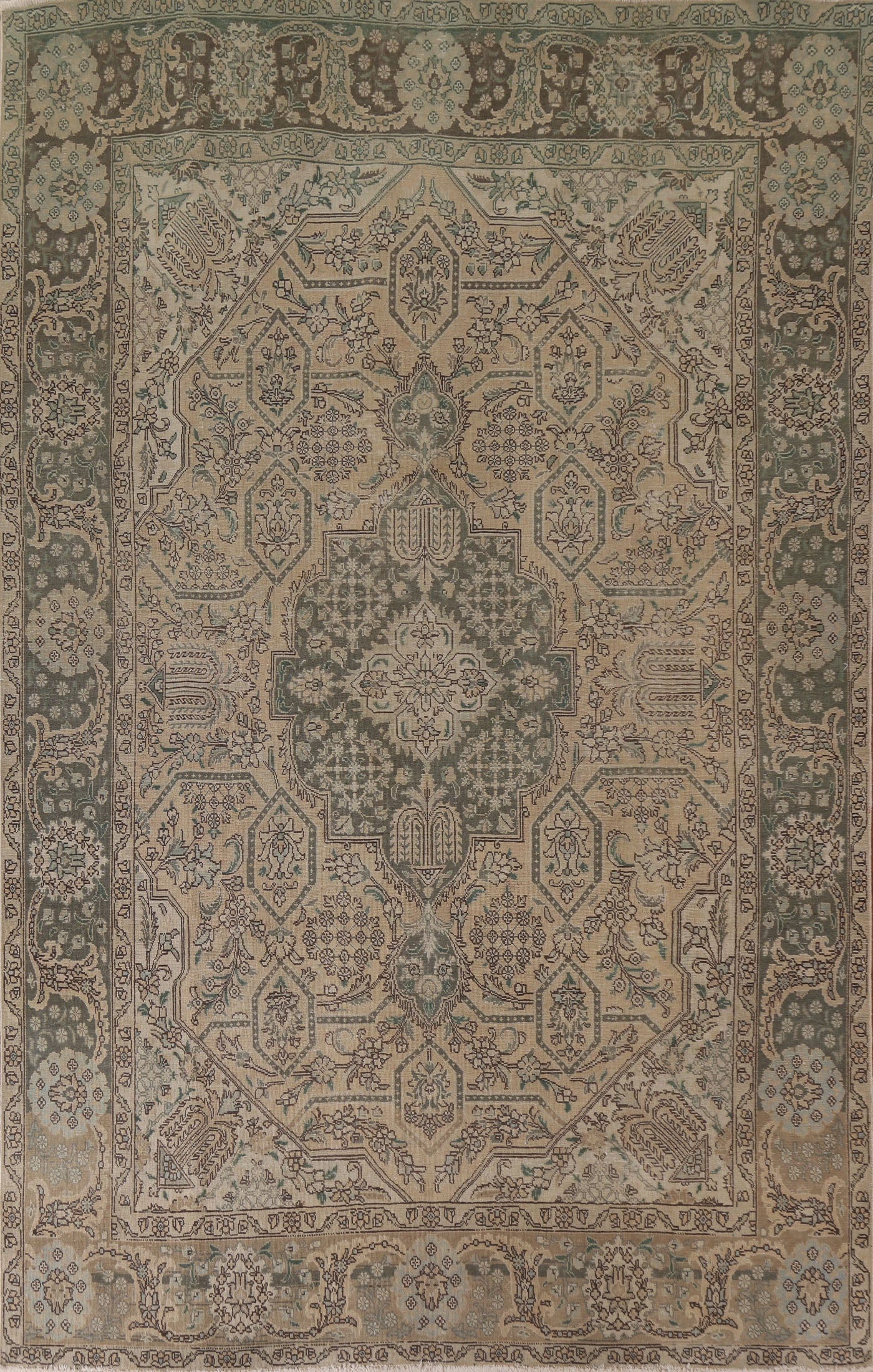 Distressed Geometric Tabriz Persian Area Rug 8x11