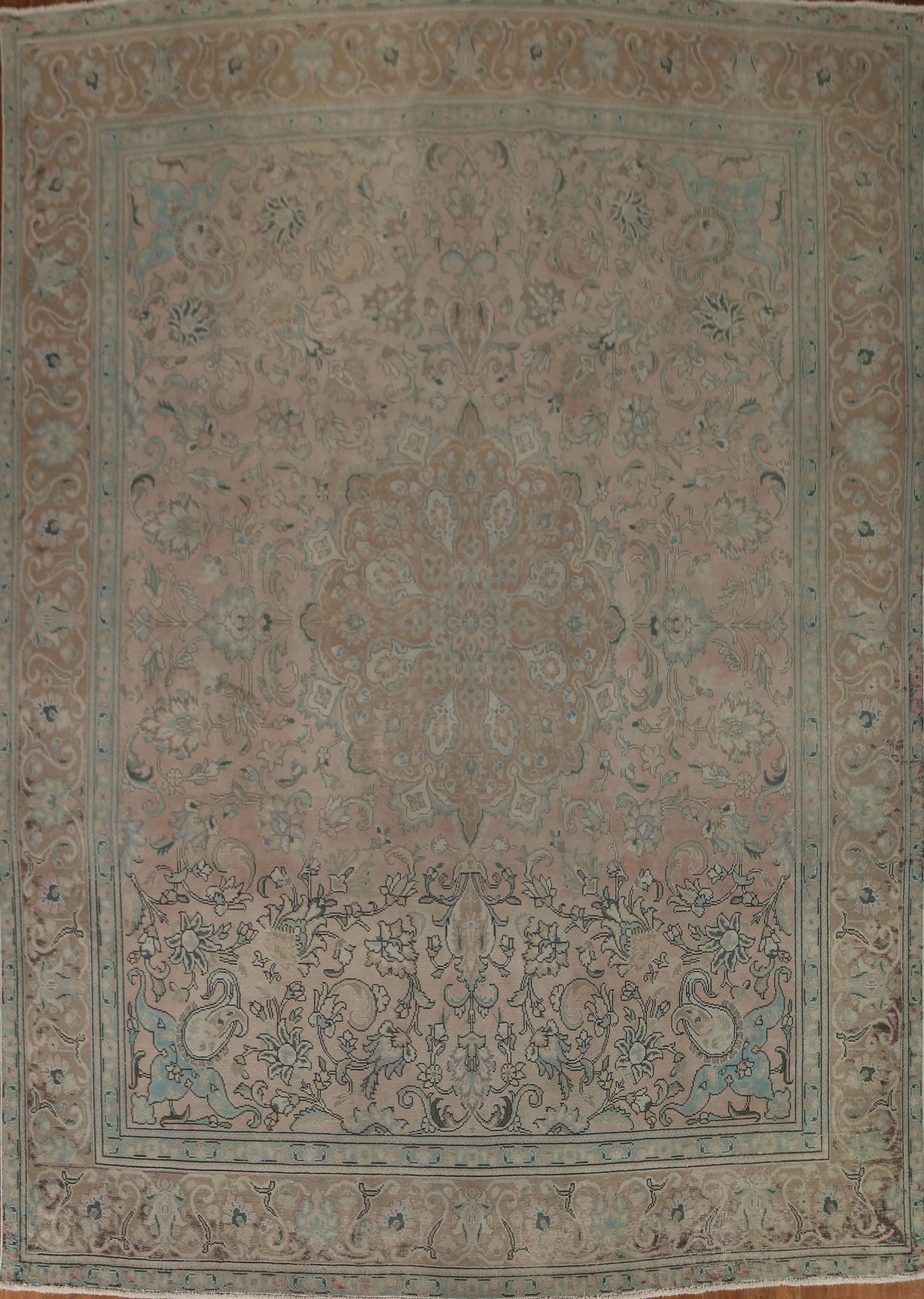 Distressed Muted Tabriz Persian Area Rug 10x12