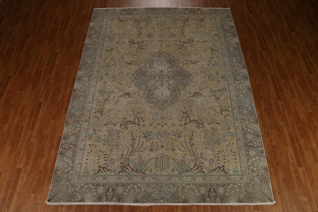 Distressed Vintage Tabriz Persian Area Rug 9x12