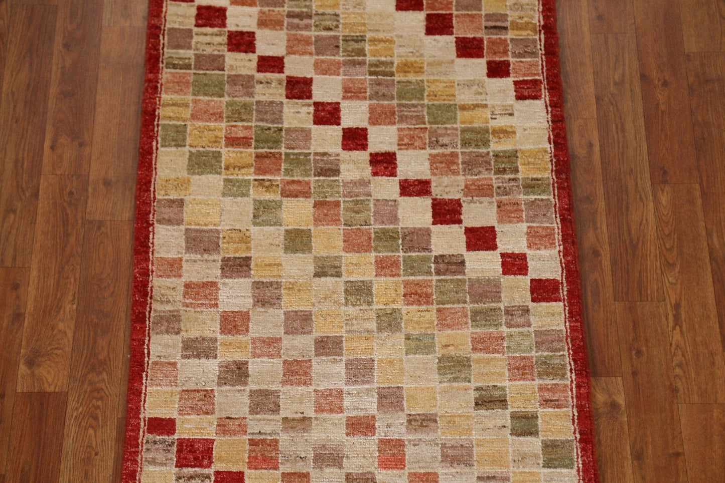 Checkered Gabbeh Kashkoli Runner Rug 3x11