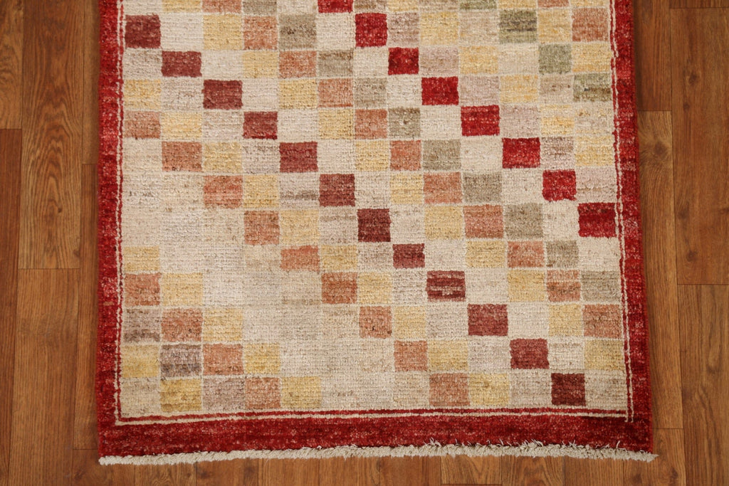 Checkered Gabbeh Kashkoli Runner Rug 3x11