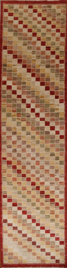 Checkered Gabbeh Kashkoli Runner Rug 3x11