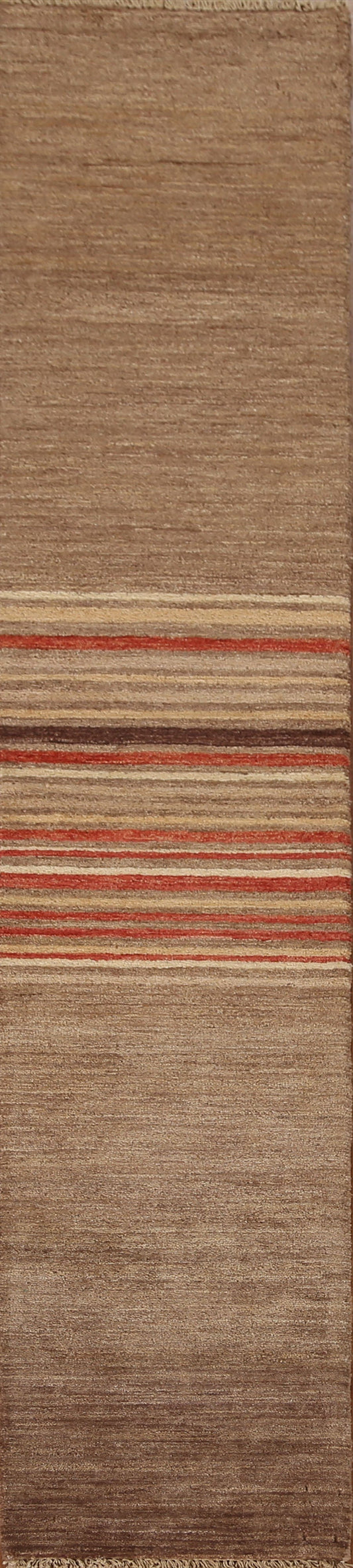 Brown Gabbeh Kashkoli Wool Runner Rug 1x8