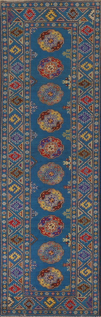 Geometric Kazak Blue Runner Rug 3x10