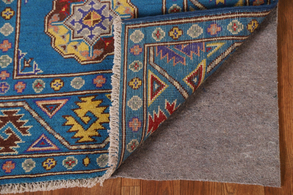 Geometric Kazak Blue Runner Rug 3x10