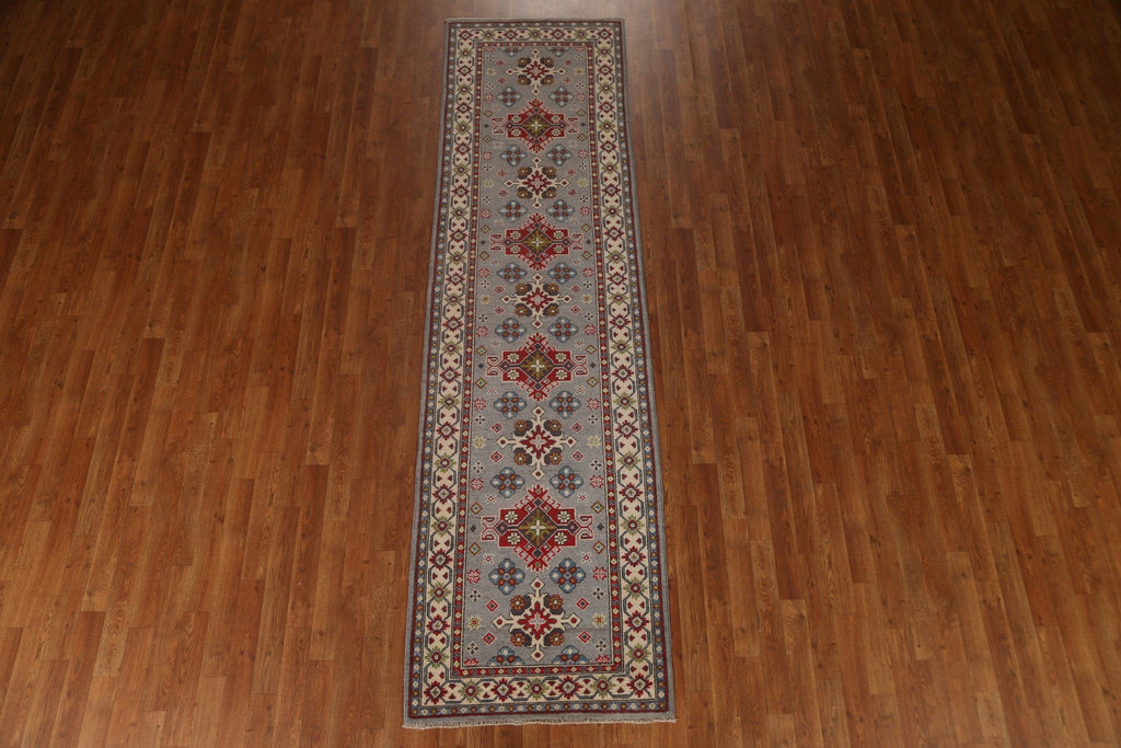 Geometric Kazak Wool Runner Rug 3x10