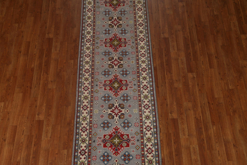 Geometric Kazak Wool Runner Rug 3x10