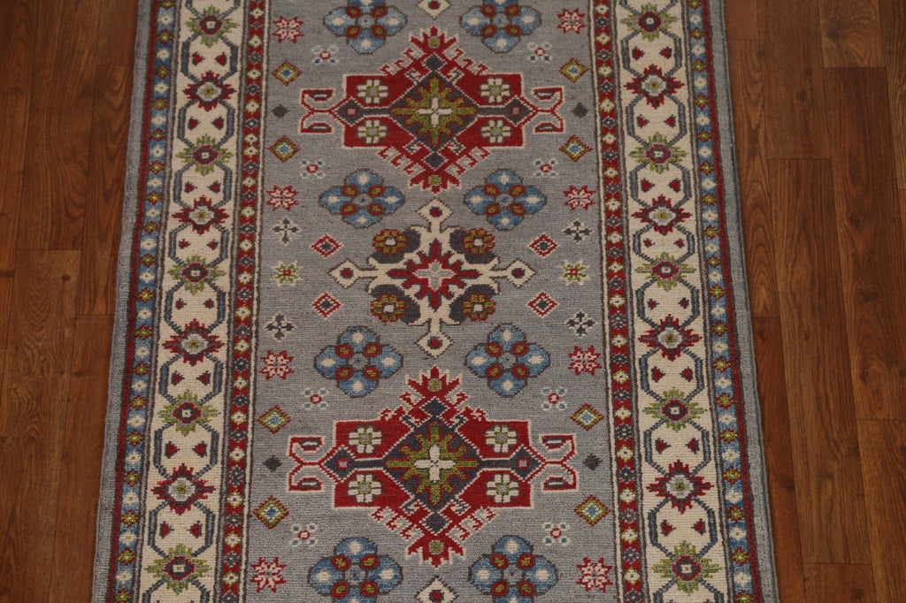 Geometric Kazak Wool Runner Rug 3x10