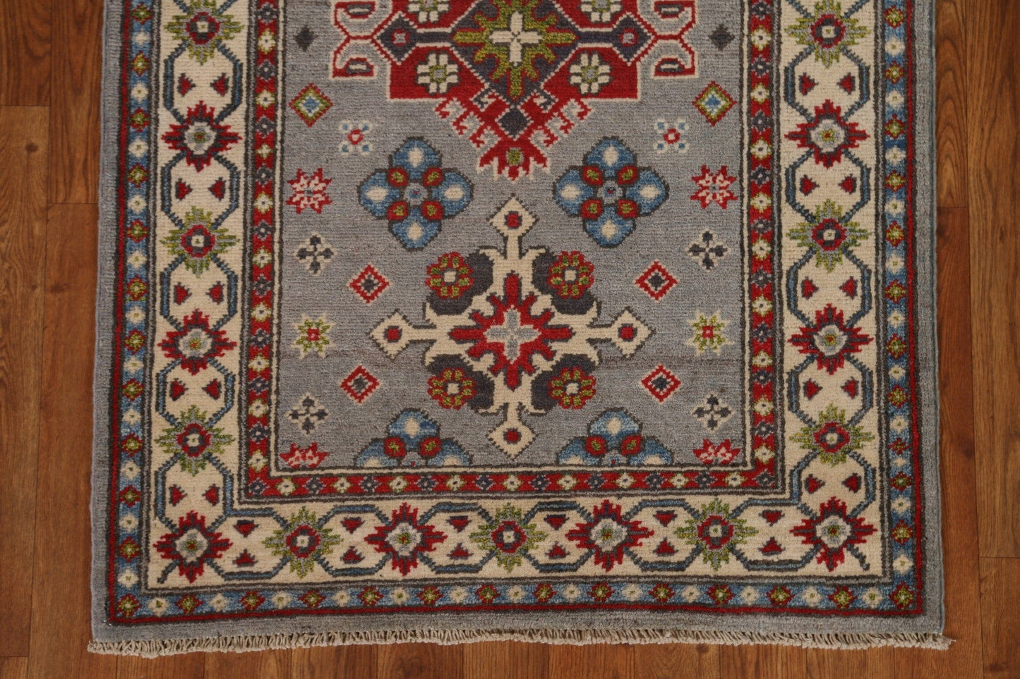 Geometric Kazak Wool Runner Rug 3x10