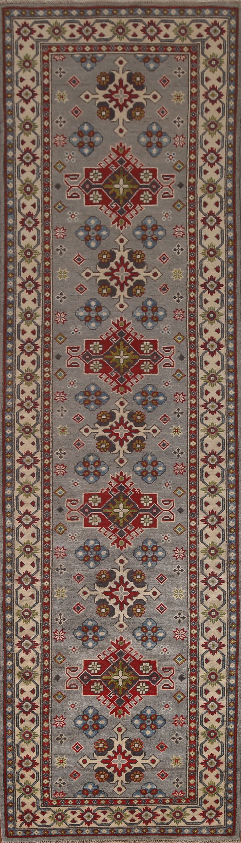 Geometric Kazak Wool Runner Rug 3x10