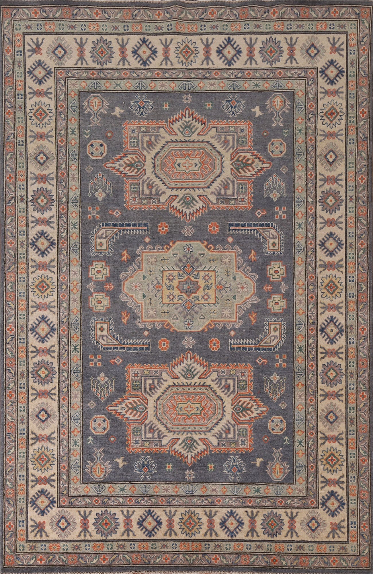 Blue Kazak Geometric Area Rug 6x8