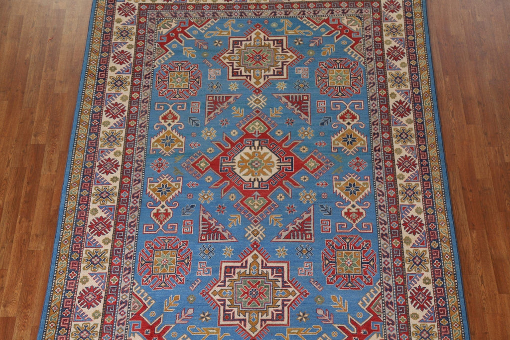 Blue Geometric Kazak Oriental Area Rug 7x10