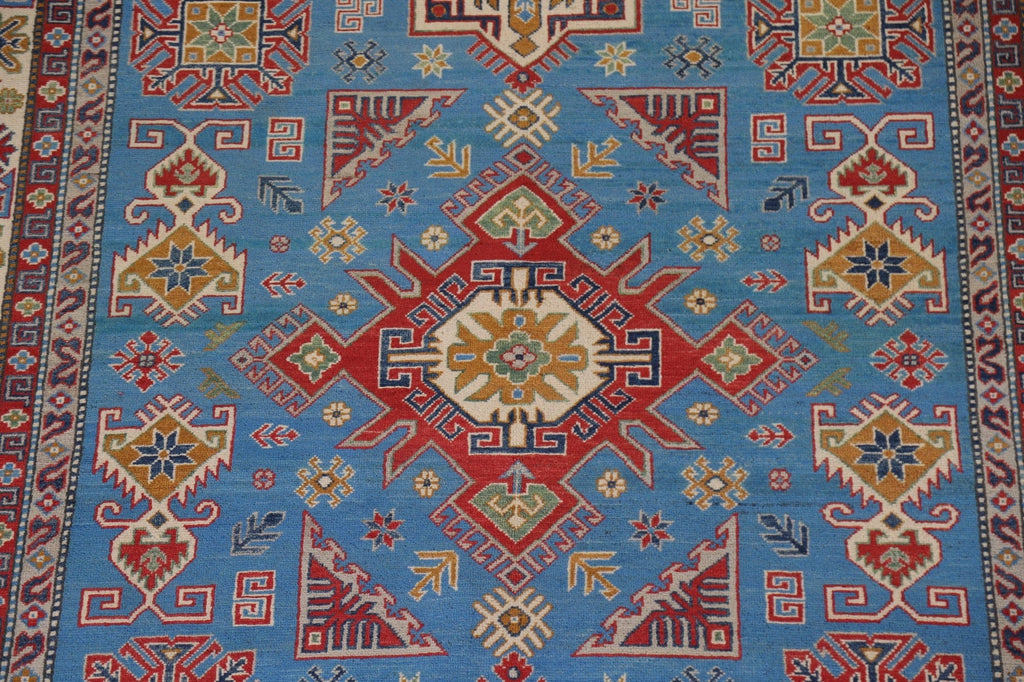 Blue Geometric Kazak Oriental Area Rug 7x10