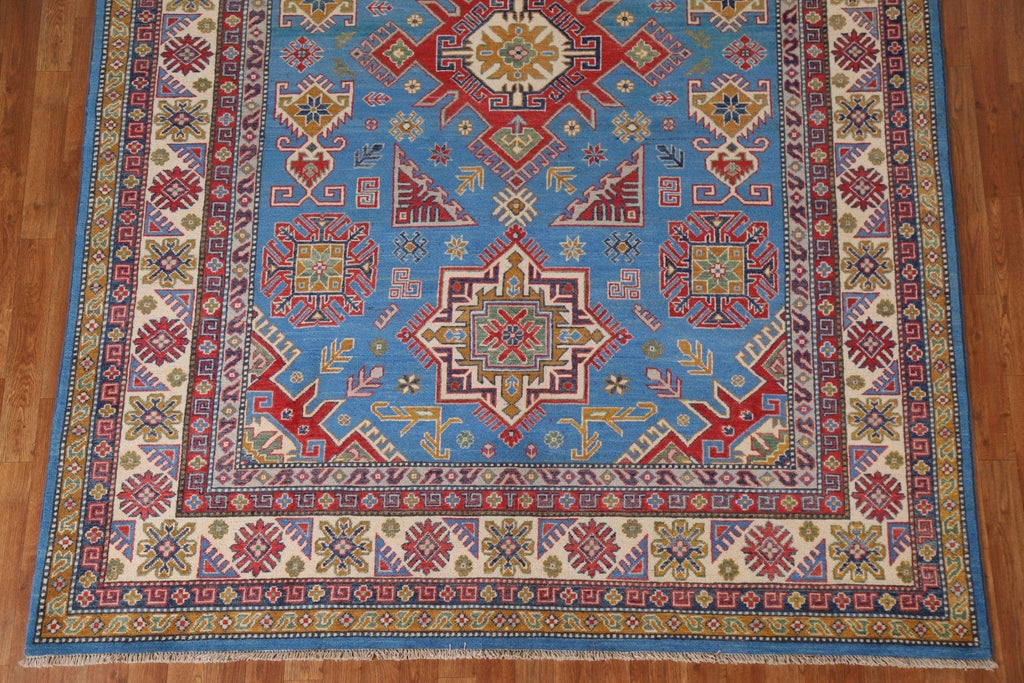 Blue Geometric Kazak Oriental Area Rug 7x10