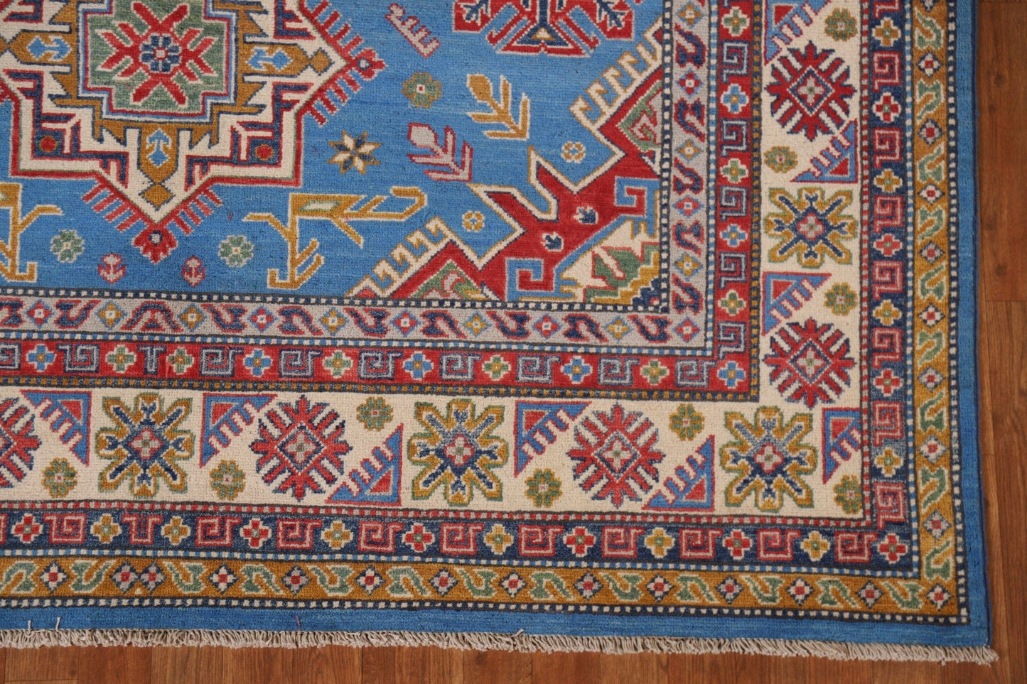 Blue Geometric Kazak Oriental Area Rug 7x10