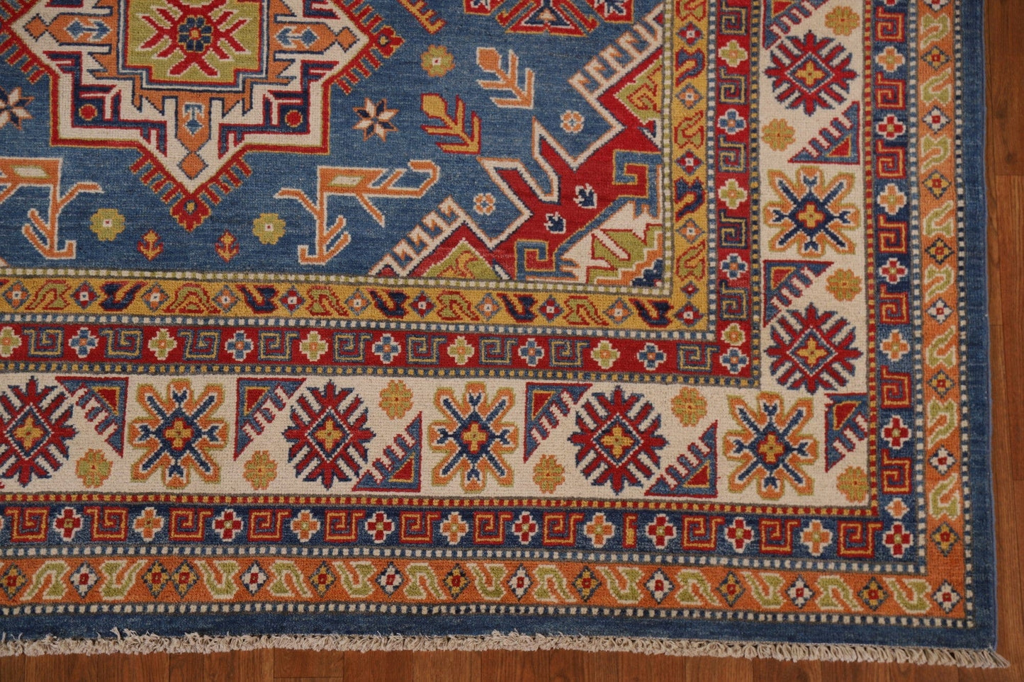 Blue Geometric Kazak Pakistan Area Rug 7x10