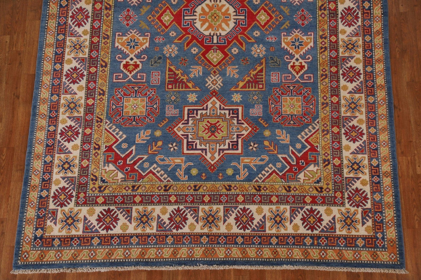 Blue Geometric Kazak Pakistan Area Rug 7x10