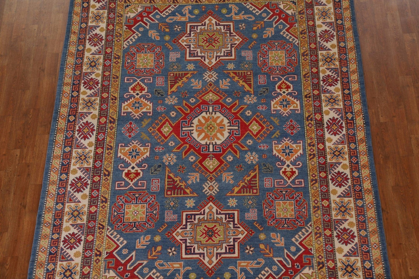 Blue Geometric Kazak Pakistan Area Rug 7x10