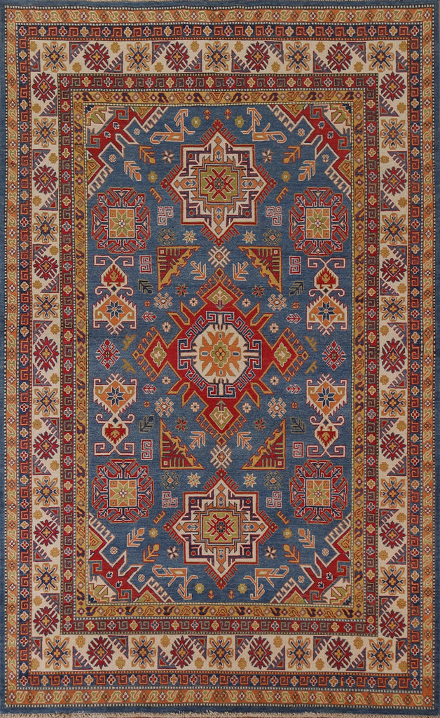 Blue Geometric Kazak Pakistan Area Rug 7x10