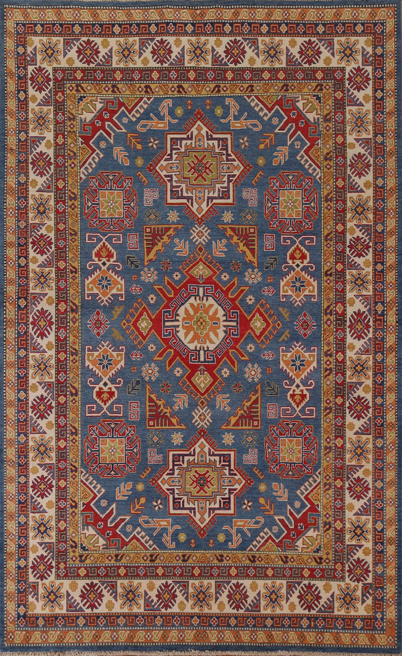 Blue Geometric Kazak Pakistan Area Rug 7x10