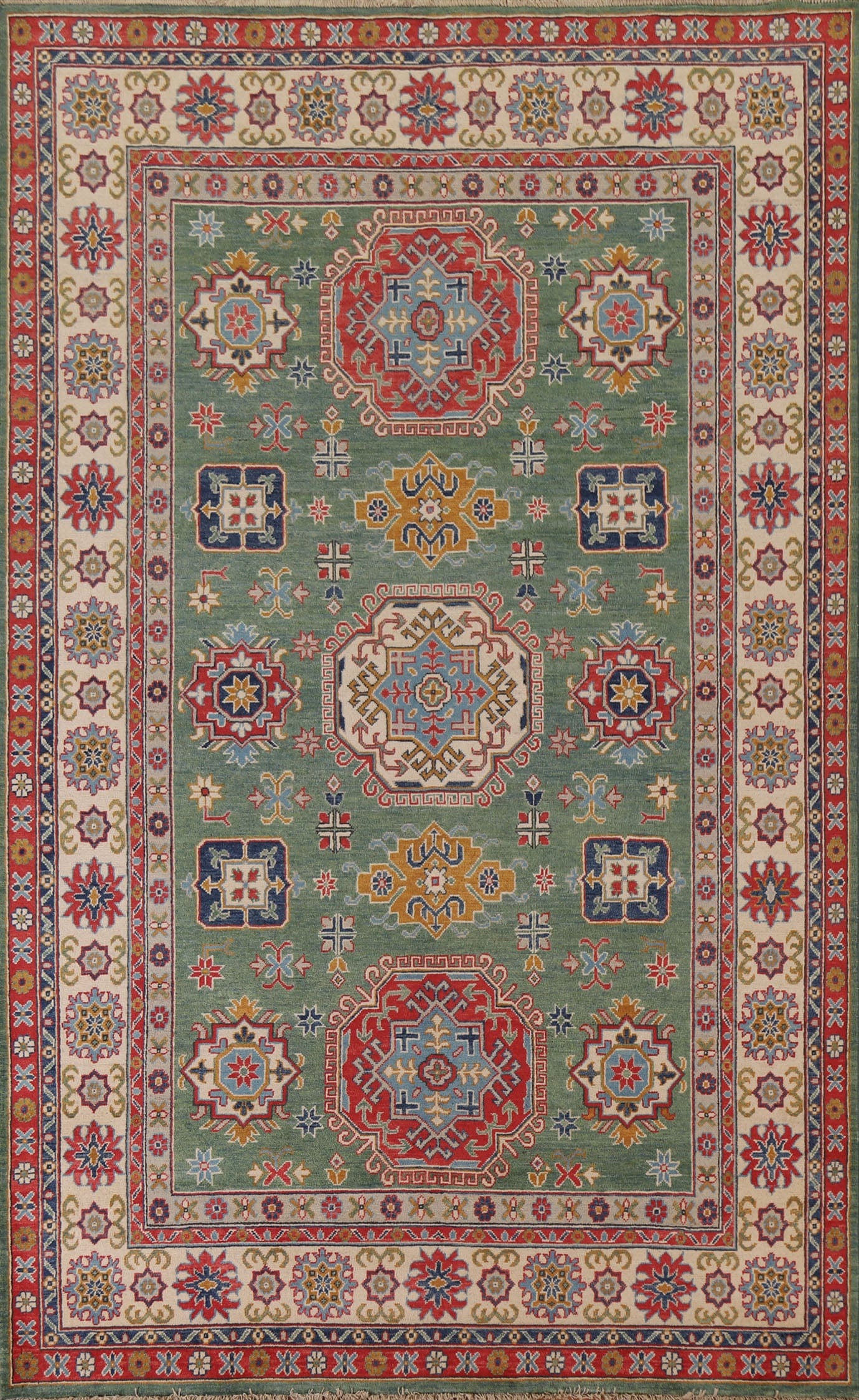 Green Wool Kazak Pakistan Area Rug 7x10