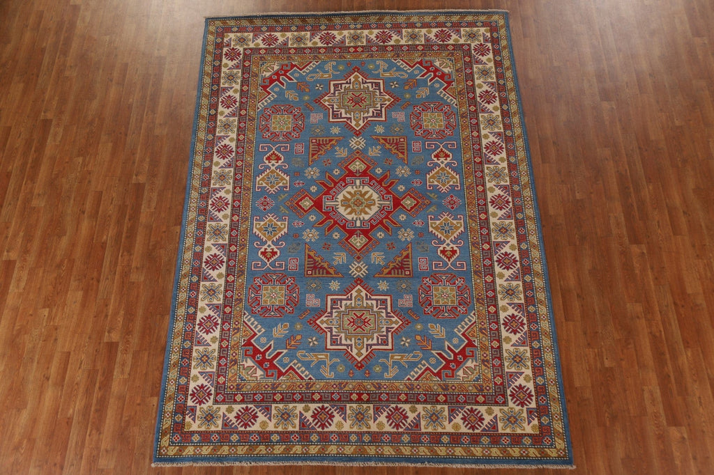 Blue Geometric Kazak Pakistan Area Rug 7x10