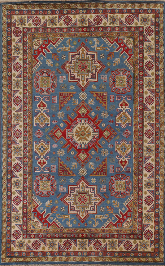 Blue Geometric Kazak Pakistan Area Rug 7x10