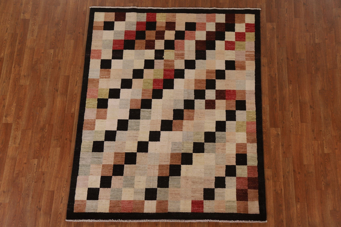 Checkered Gabbeh Kashkoli Wool Area Rug 5x6