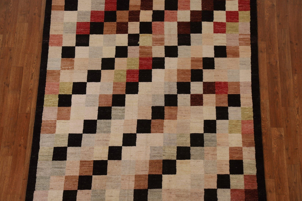 Checkered Gabbeh Kashkoli Wool Area Rug 5x6