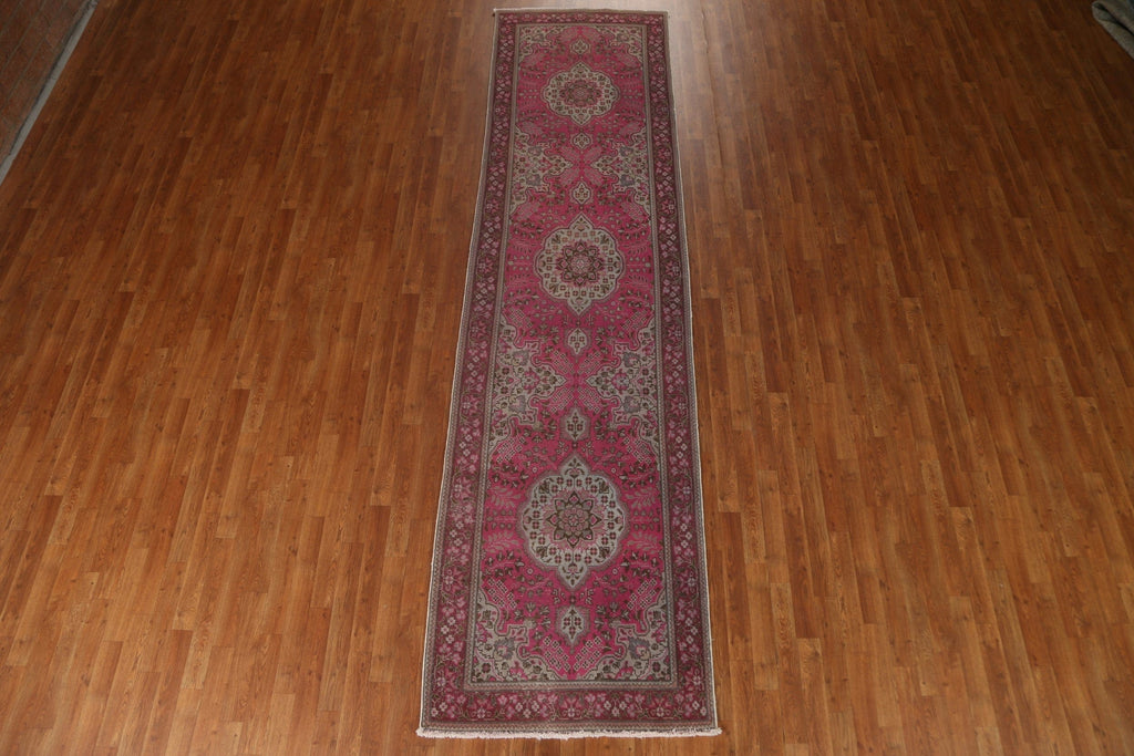 Vintage Pink Tabriz Persian Runner Rug 3x13