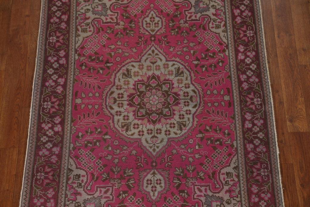 Vintage Pink Tabriz Persian Runner Rug 3x13