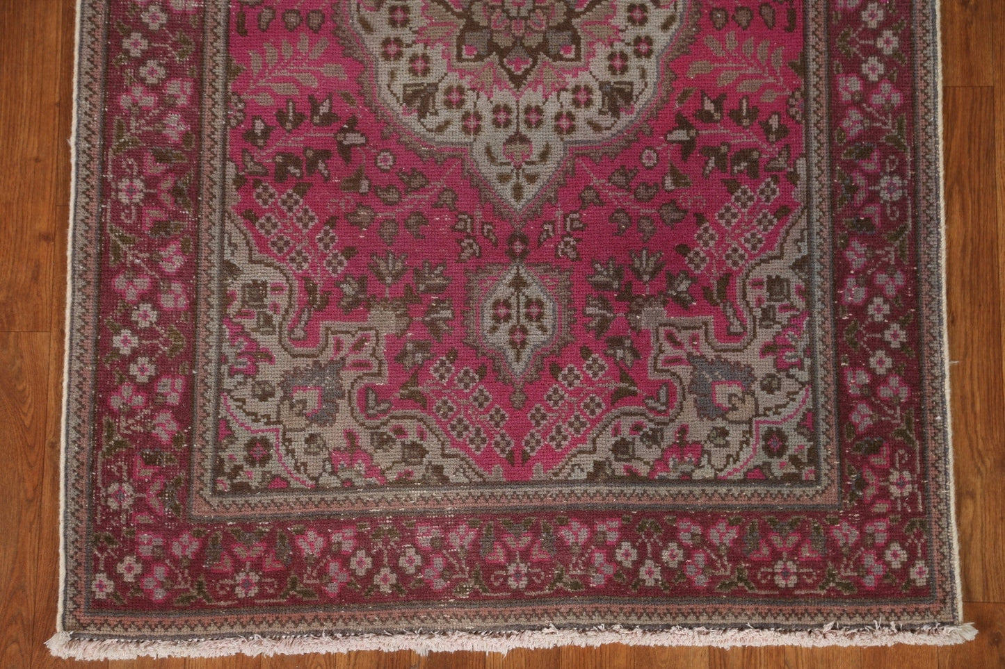 Vintage Pink Tabriz Persian Runner Rug 3x13