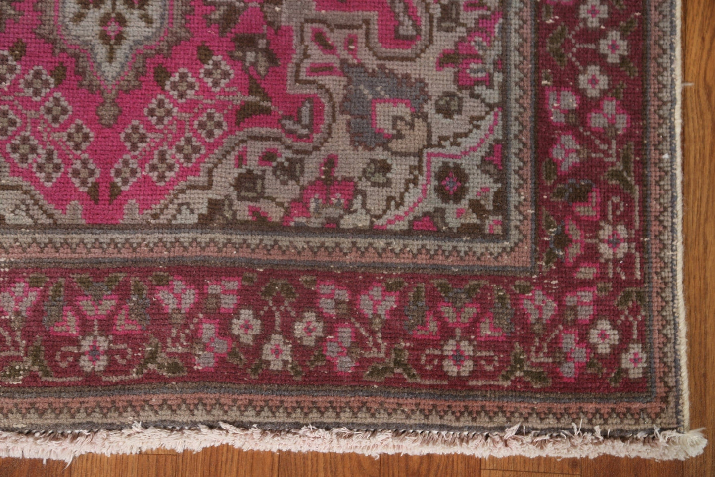 Vintage Pink Tabriz Persian Runner Rug 3x13