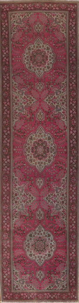 Vintage Pink Tabriz Persian Runner Rug 3x13