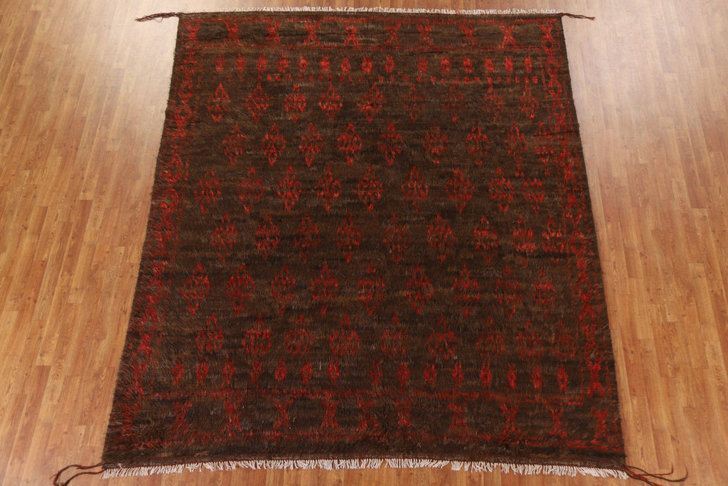 Dark Brown Moroccan Berber Wool Area Rug 8x10